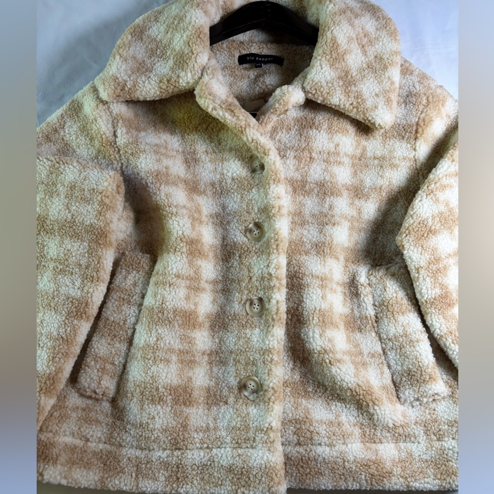Blu Pepper Tan Cream Teddy‎ Jacket A-line Silhouette